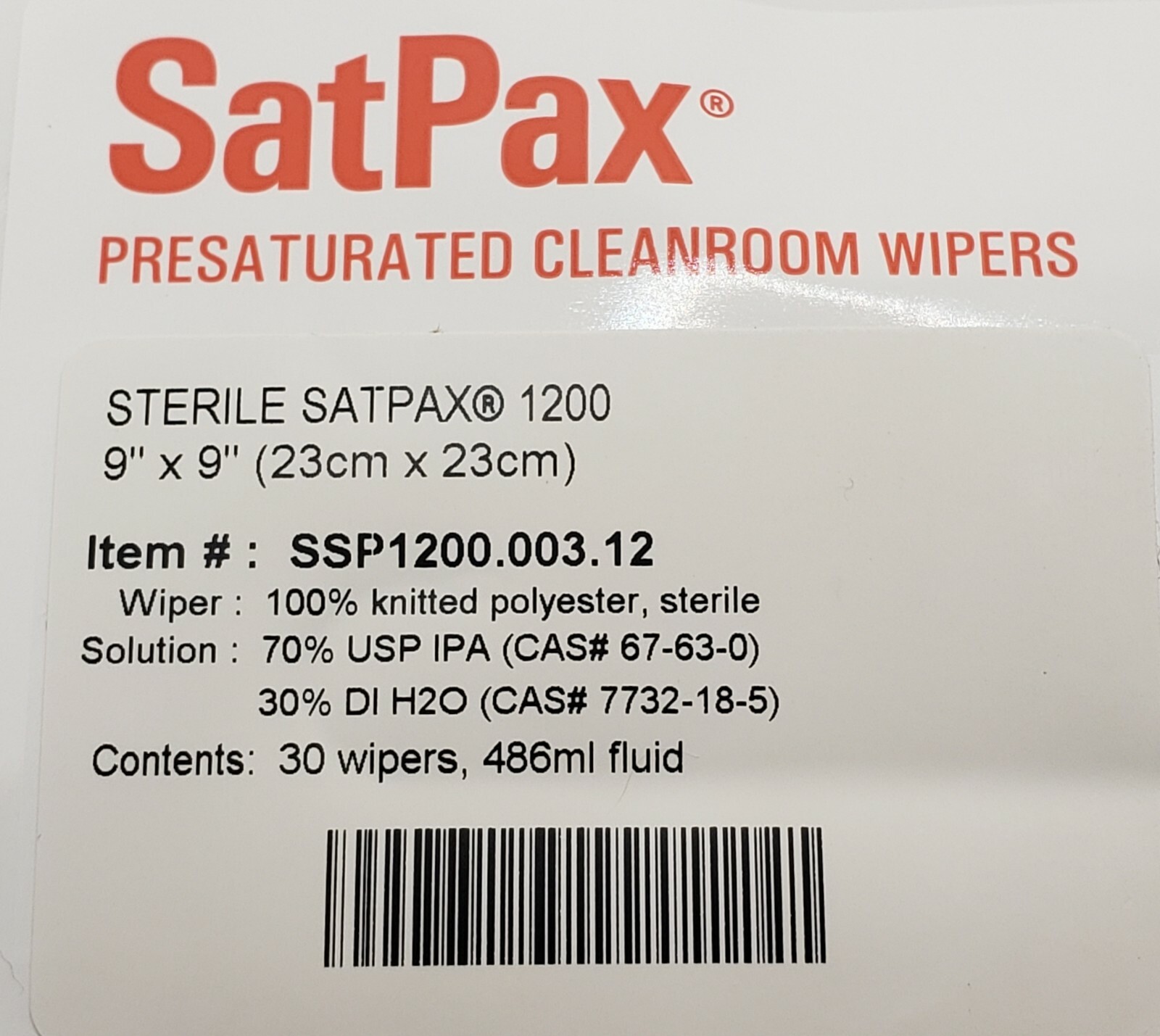 BERKSHIRE – 30, 9″ X 9″ ( SAT PAX ) PRESATURATED CLEANROOM WIPERS SSP1200.003.12