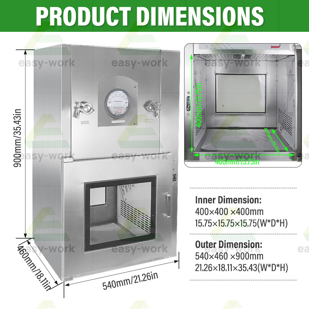 304 Stainless Steel Cleanroom Air Shower Dynamic Pass Box Lab Pass Through