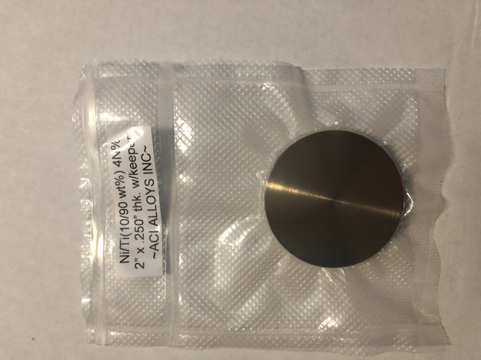 sputtering target, NiTi 10/90 wt% 2″x.250