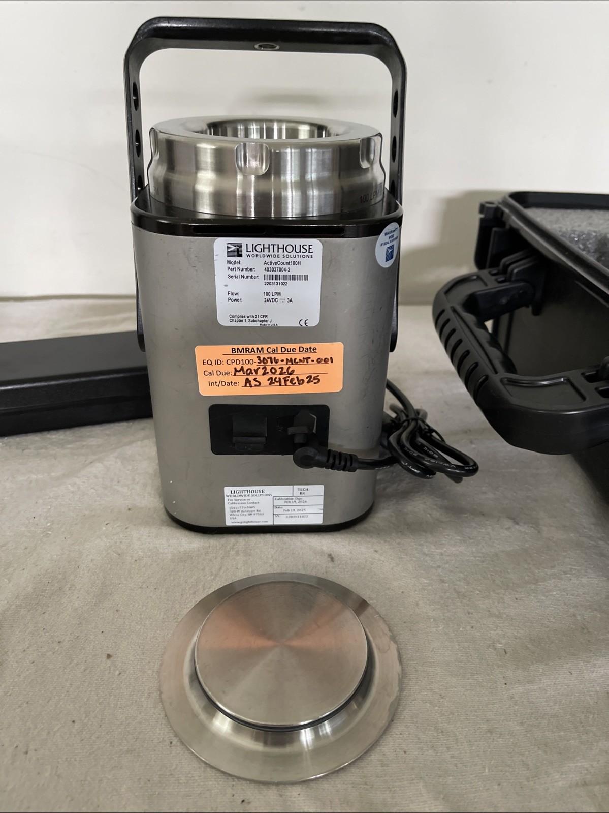 Lighthouse ActiveCount 100H Microbial Air Sampler with Case Power On Tested