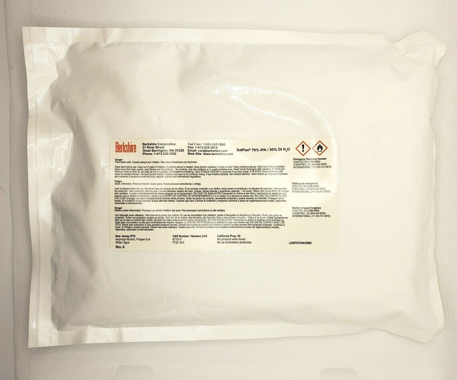 BERKSHIRE – 30, 9″ X 9″ ( SAT PAX ) PRESATURATED CLEANROOM WIPERS SSP1200.003.12