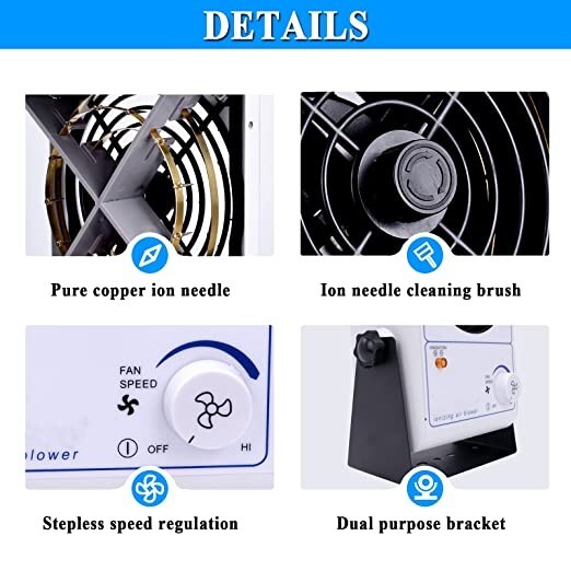 Glove Box Static Eliminator Desktop Ionizing Air Blower ESD Ionizer Fan