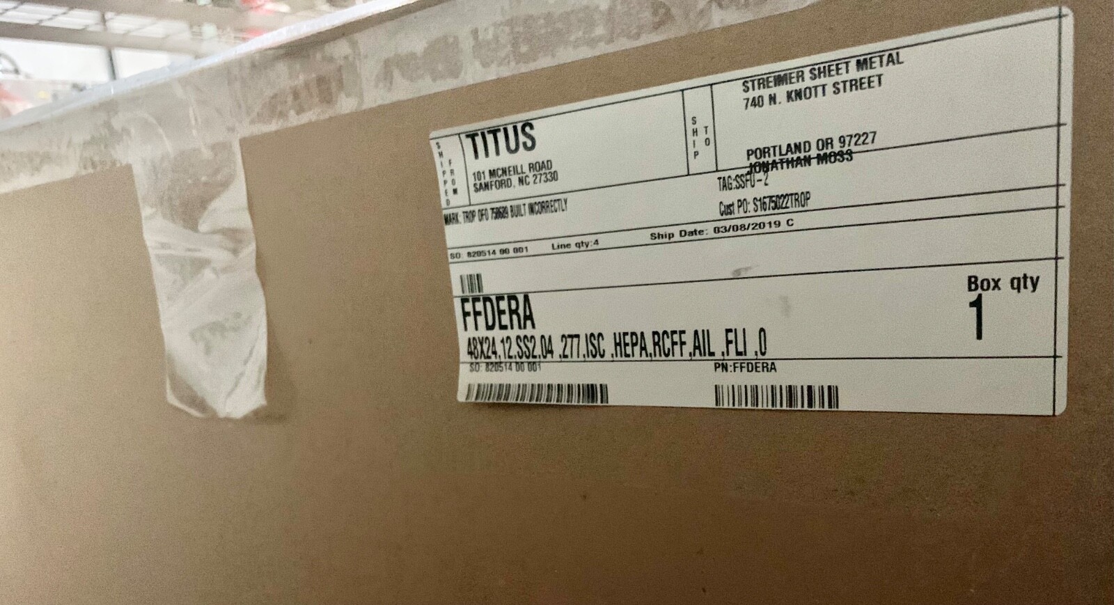 NEW – Titus FFDERA Fan Filter Unit 48×24 – HEPA, 277V, RCFF, Model SS2