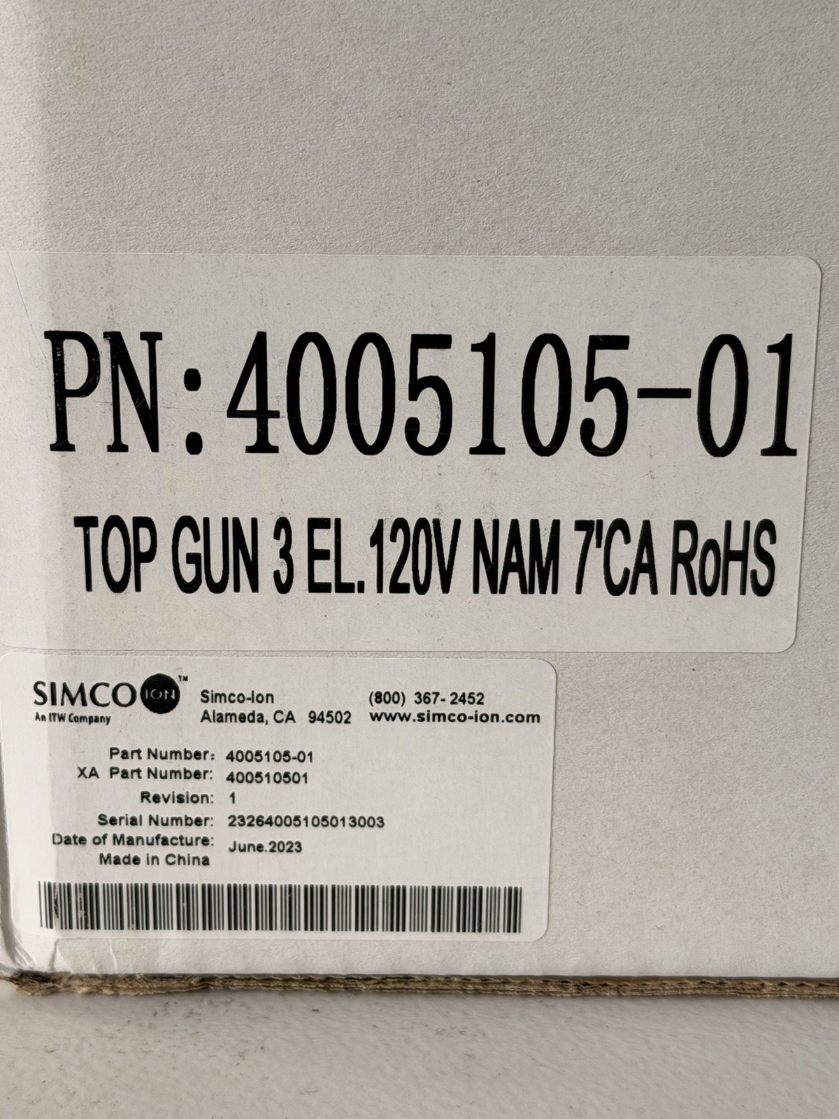 Simco Ionizing Air Gun &Controller 4005105-01