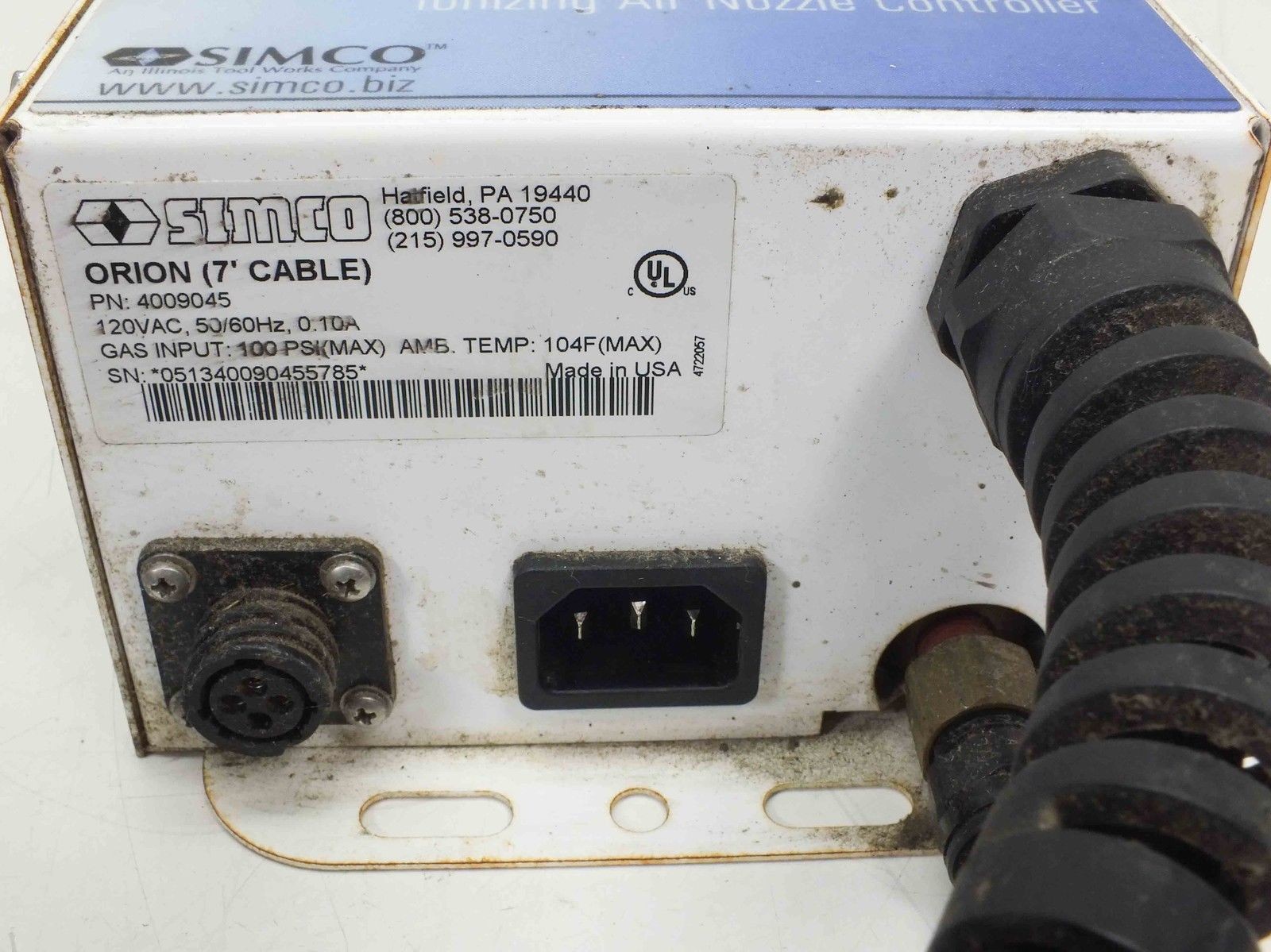 Simco Orion Ionizing Anti-Static Air Nozzle Controller 7ft Cable 4009045