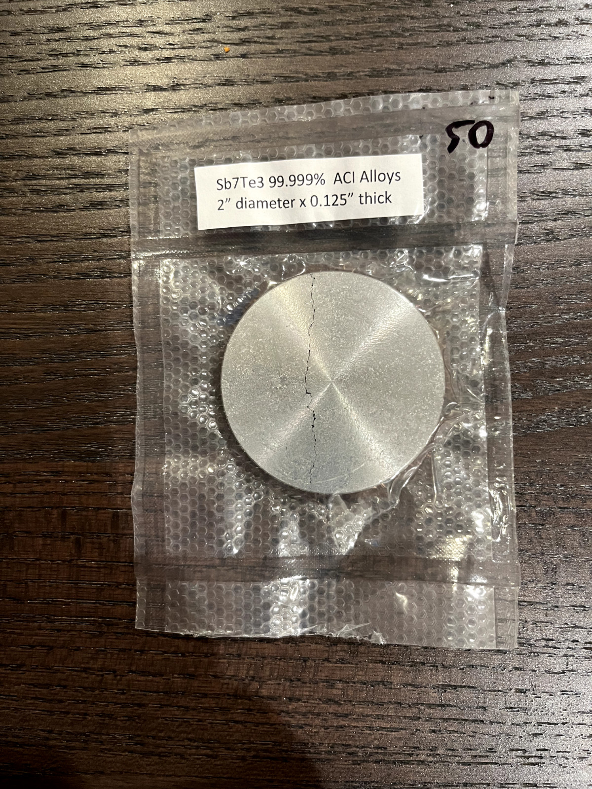 Sputtering Target, Sb7Te3, 2″x0.125″ bonded to copper backing plate