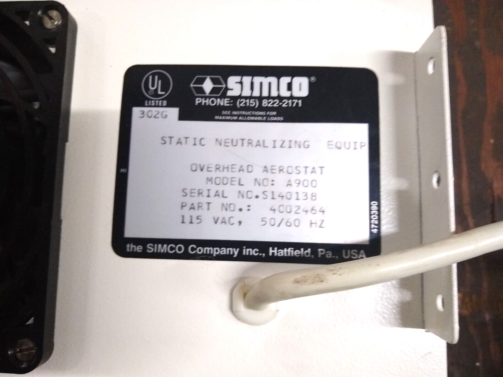 Simco Static Neutralizing Equipment Overhead Aerostat A900