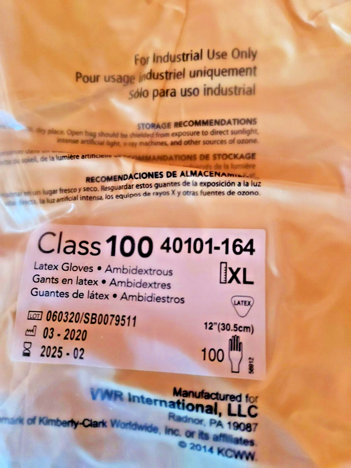 VWR CERTICLEAN CLASS 100 LATEX AMBIDEXTROUS GLOVES 12″, XL 40101-164