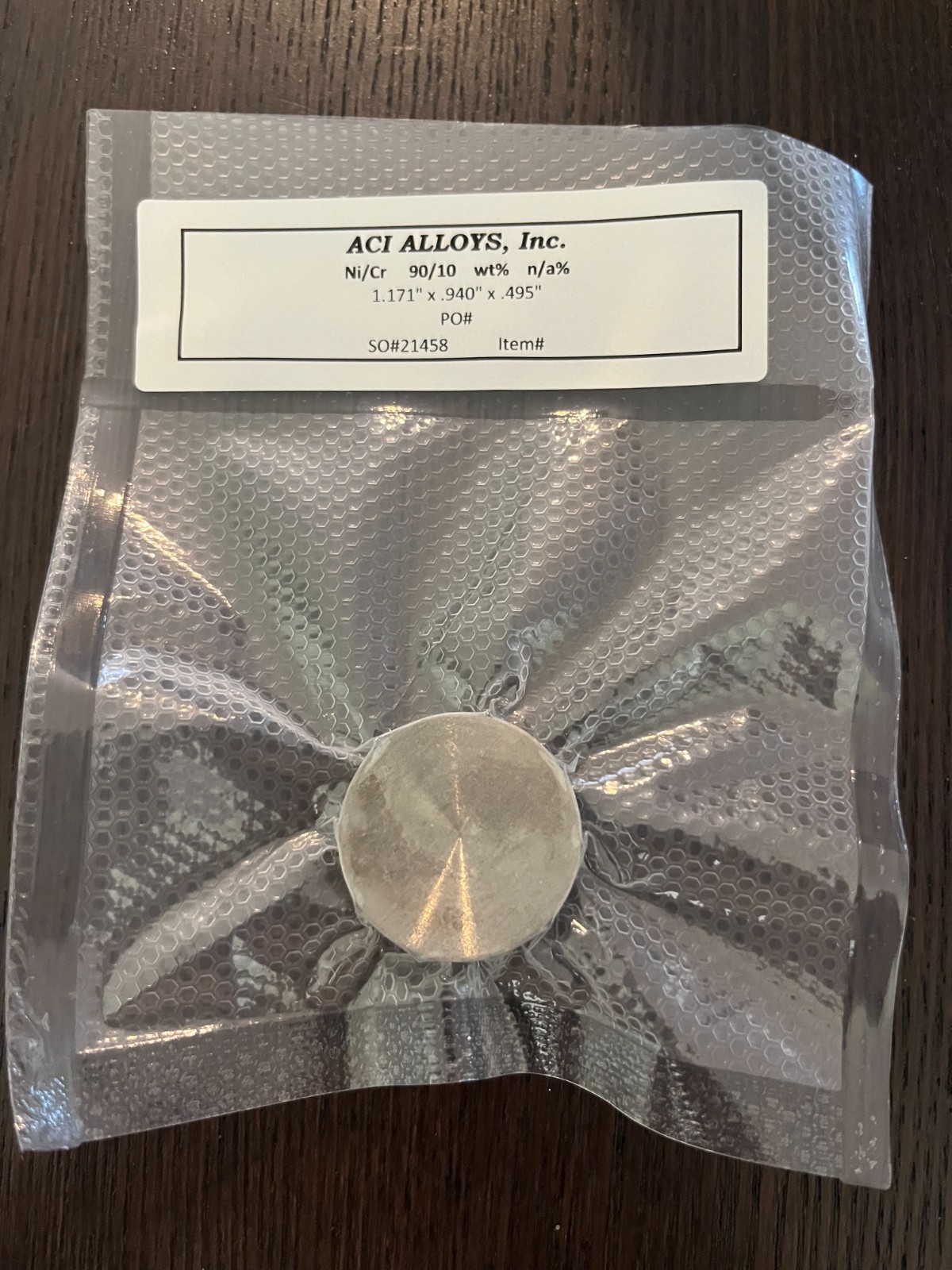 Sputtering Target, Ni90Cr10 wt% 1.171″ x .940″ x .495″