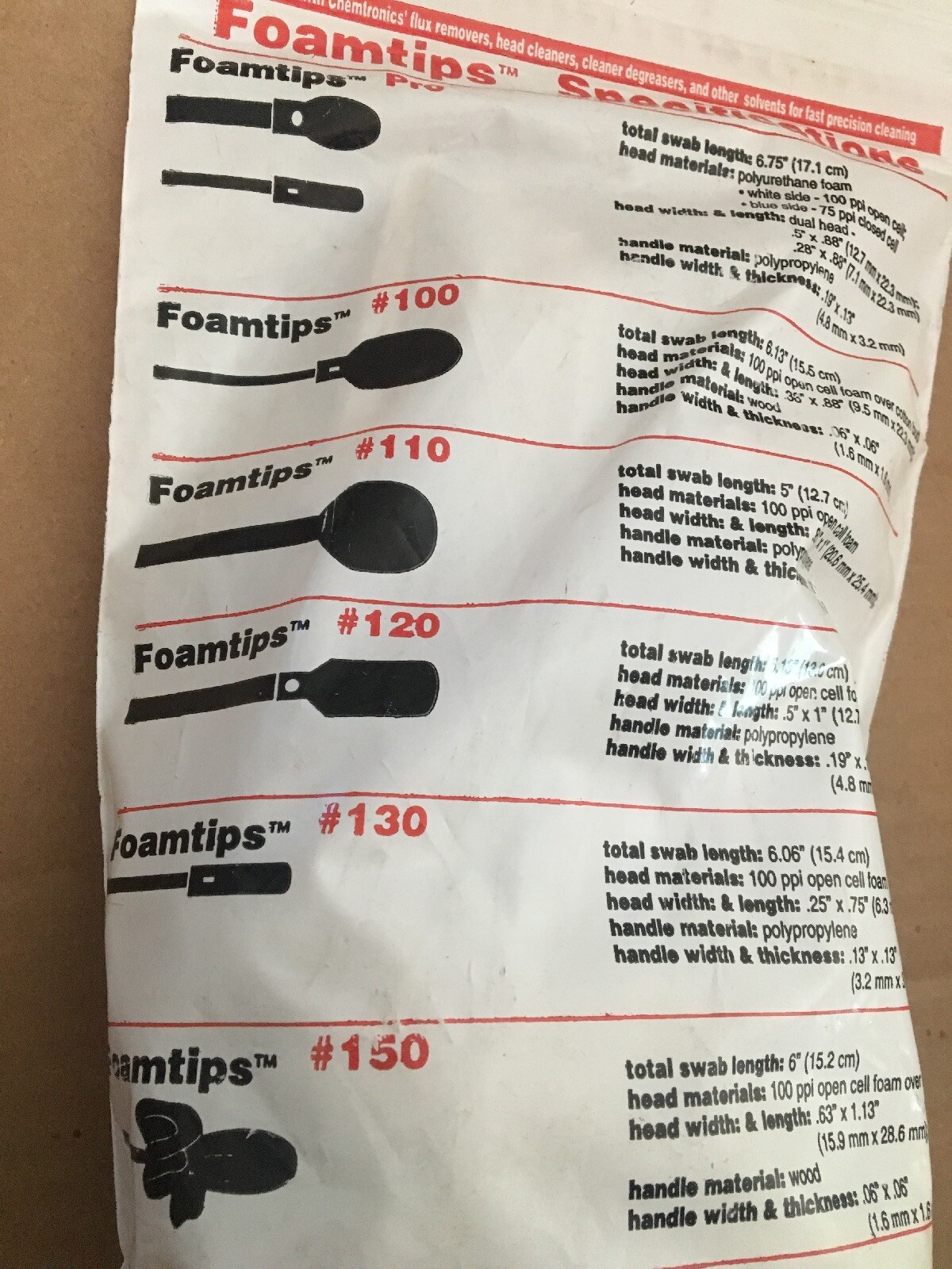 Chemtronics #110 FoamTip Swab Pure Medical Grade Lint Free Clean CF-1050 50 Pk