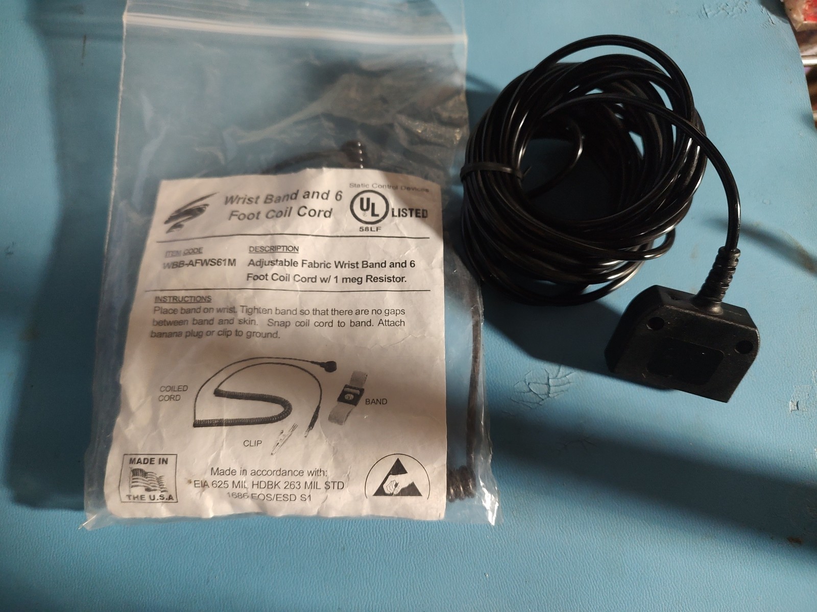Static Control Devices ESD Wrist Band w/ Cord 1meg Resistor Grounding Cord 15′