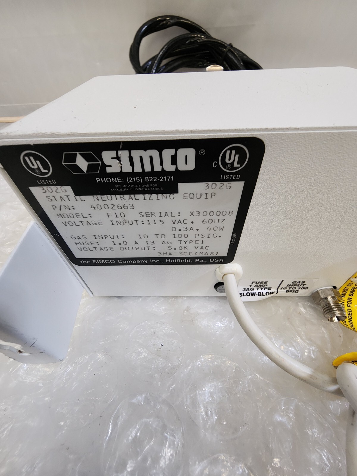 SIMCO TOP GUN 4002663 STATIC NEUTRALIZING EQUIP