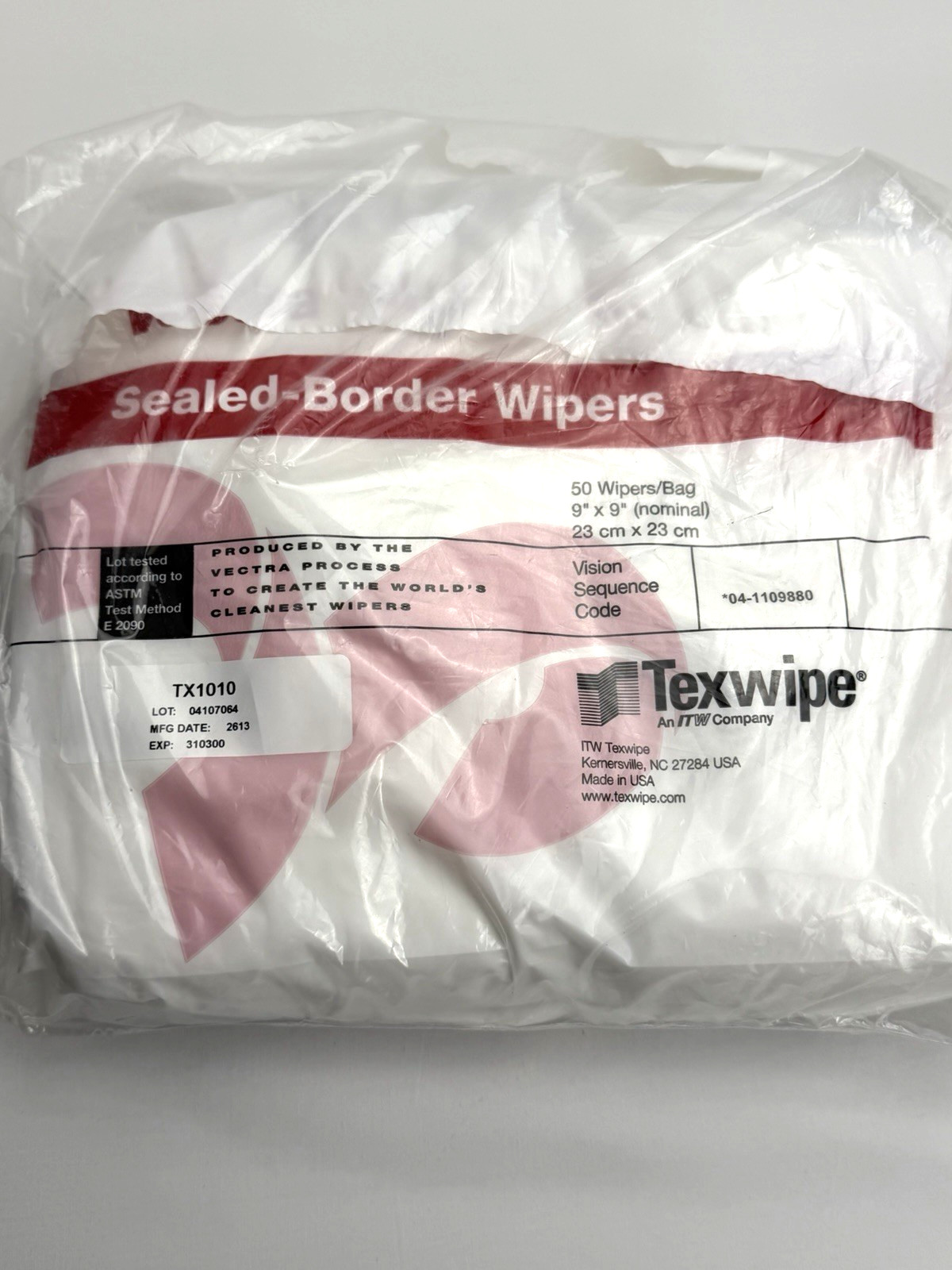 Lot of 200 Texwipe TX1010 Vectra Alpha 10 Dry Cleanroom Wipers Non-Sterile 9″x9″