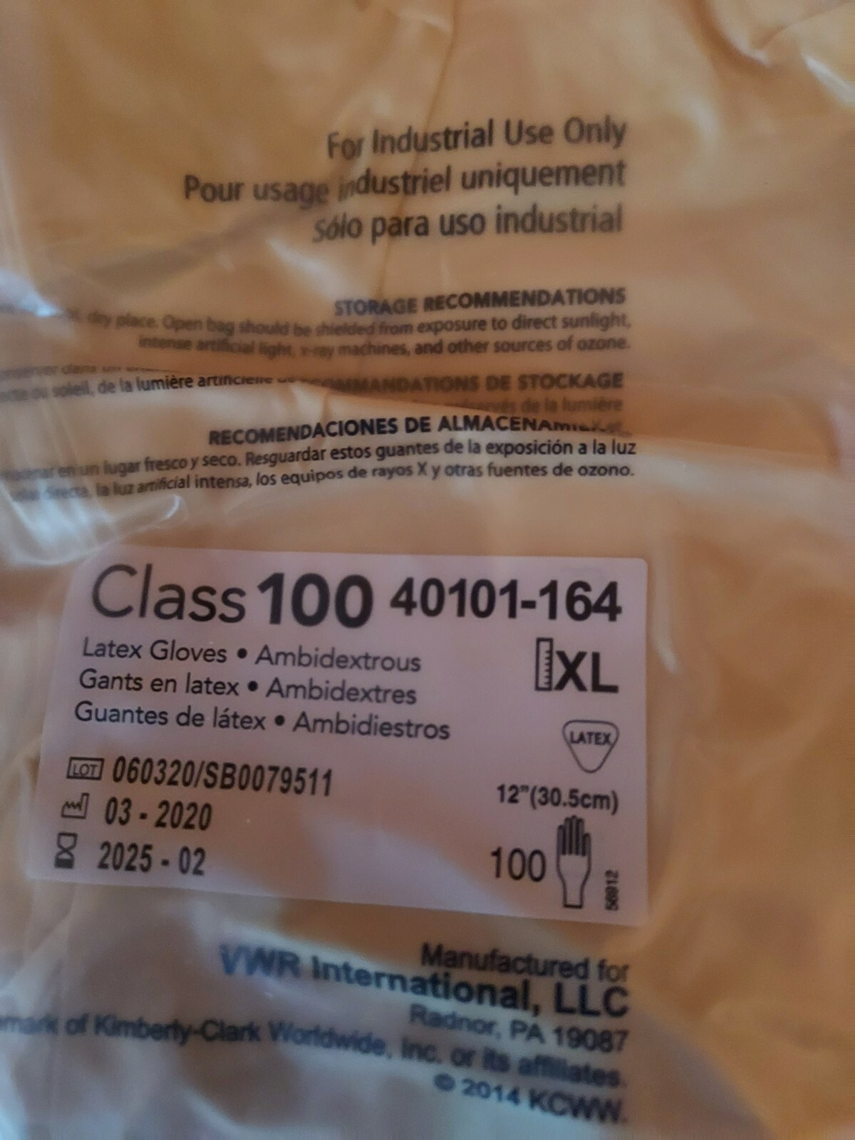 VWR CERTICLEAN CLASS 100 LATEX AMBIDEXTROUS GLOVES 12″, XL 40101-164, BOX/1000