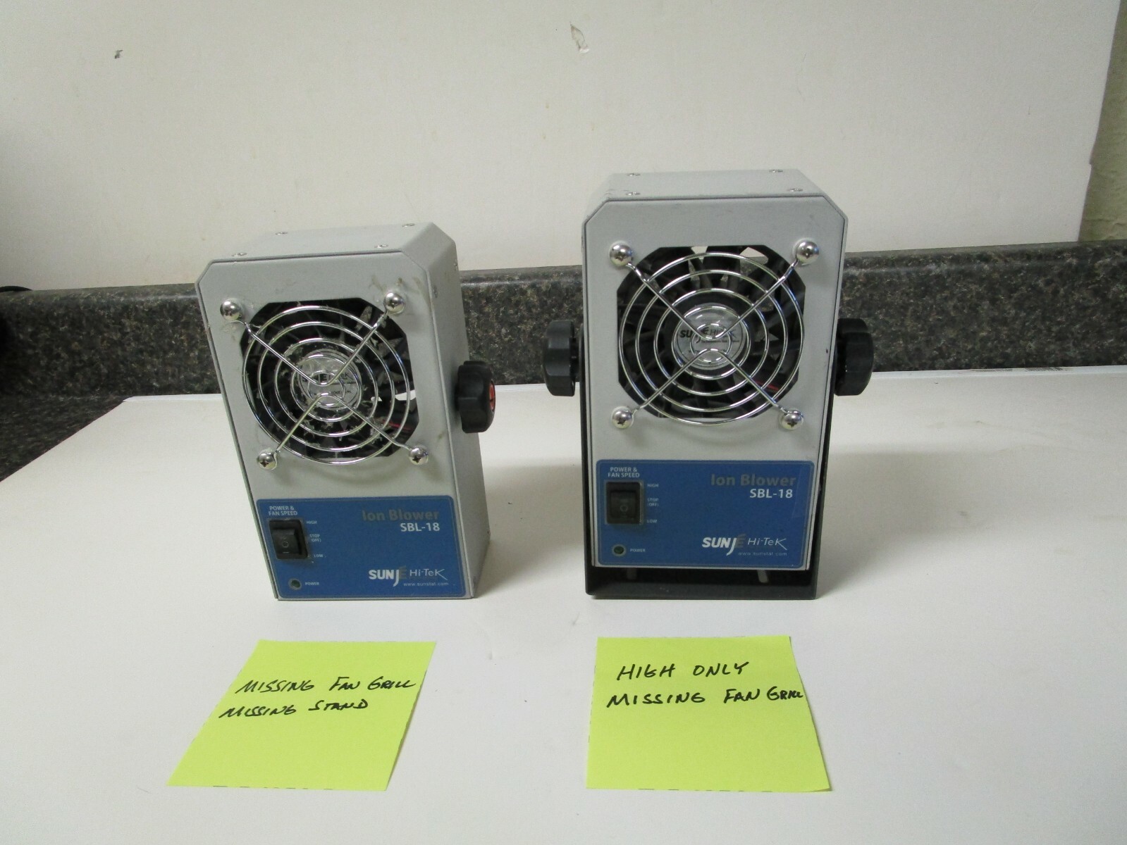 Qty (2) SunjE Hi-Tek SBL-18 Desktop Ion Ionizing Air Blower Fan – AS IS – READ