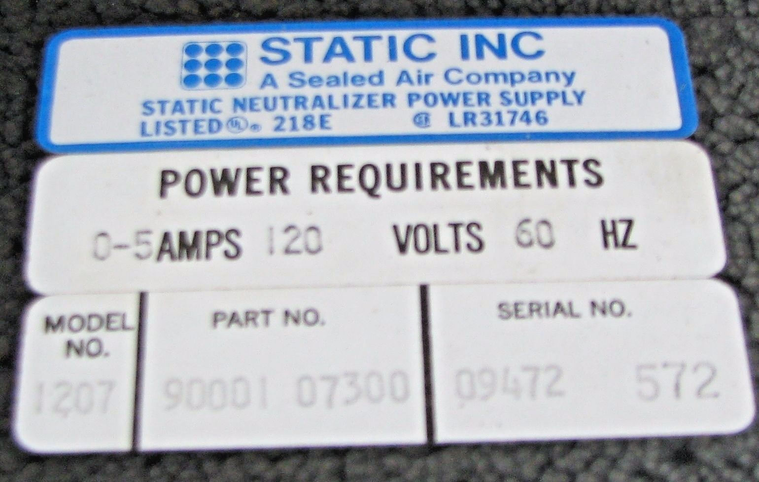 Static Inc 1207/LR31746/90001-07300 Neutralizer