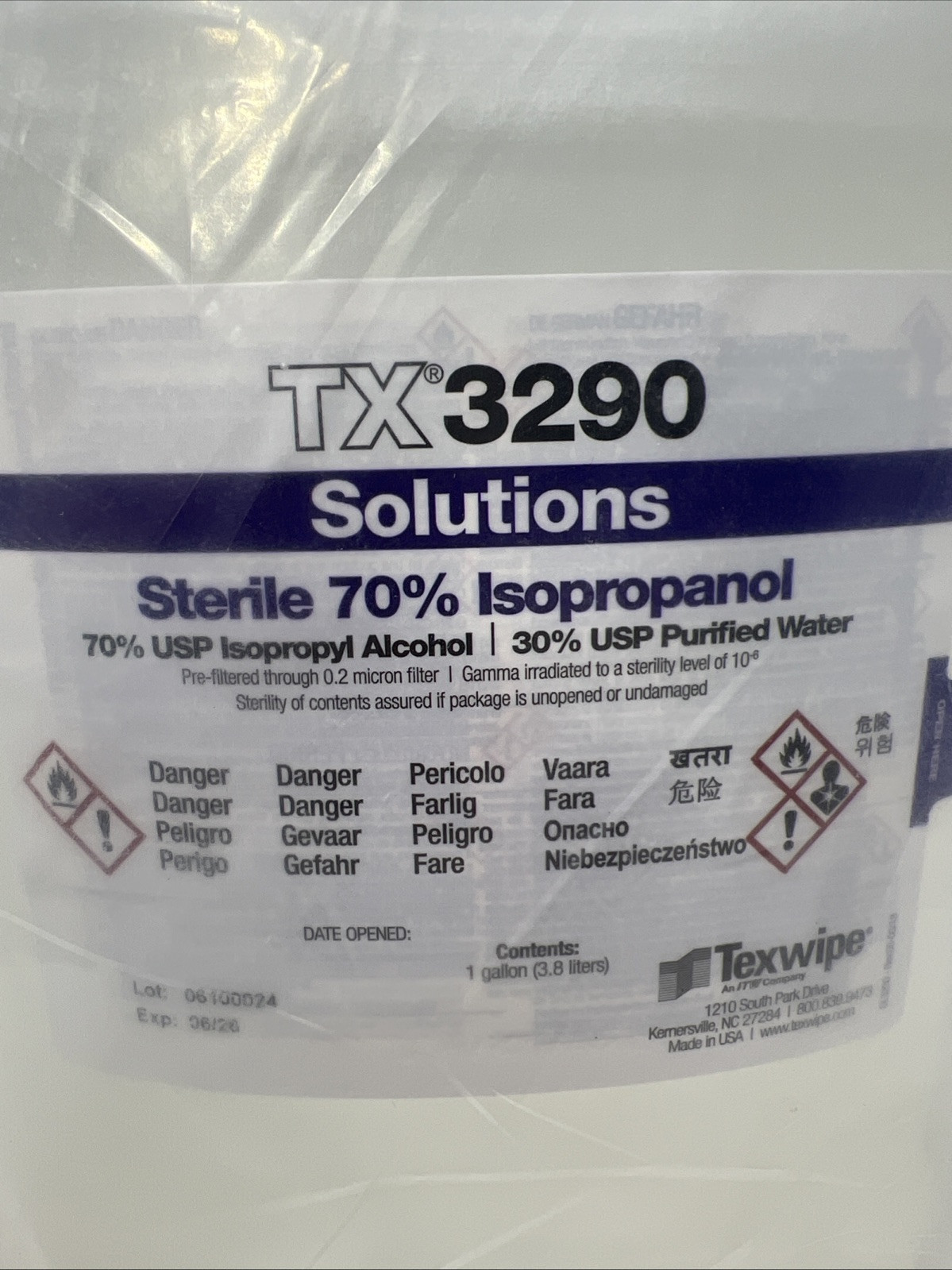 TexWipe TX3290 Sterile 70% Isopropyl Alcohol, USP Grade, Clean Room Equipment