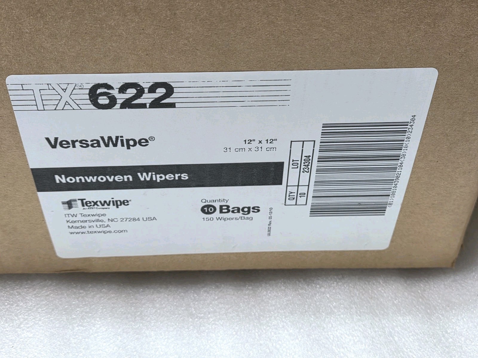 Case of 10 Packs Texwipe TX622 – Versa Wipe Cleanroom Dry Wipers, 12 in x 12 in