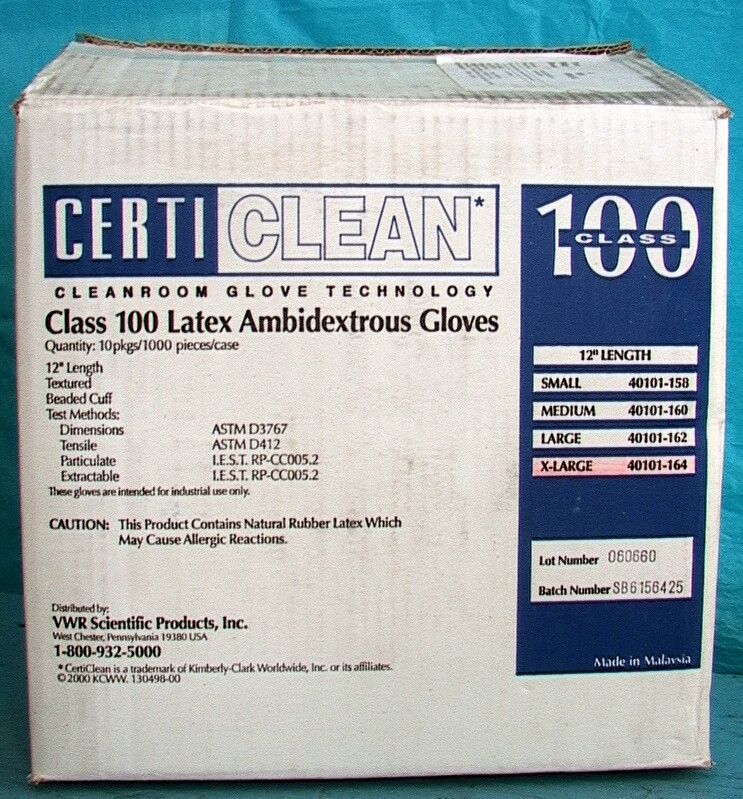 CERTICLEAN CLASS 100 LATEX AMBIDEXTROUS GLOVES 12″ X-LARGE 40104-164 1000/CASE