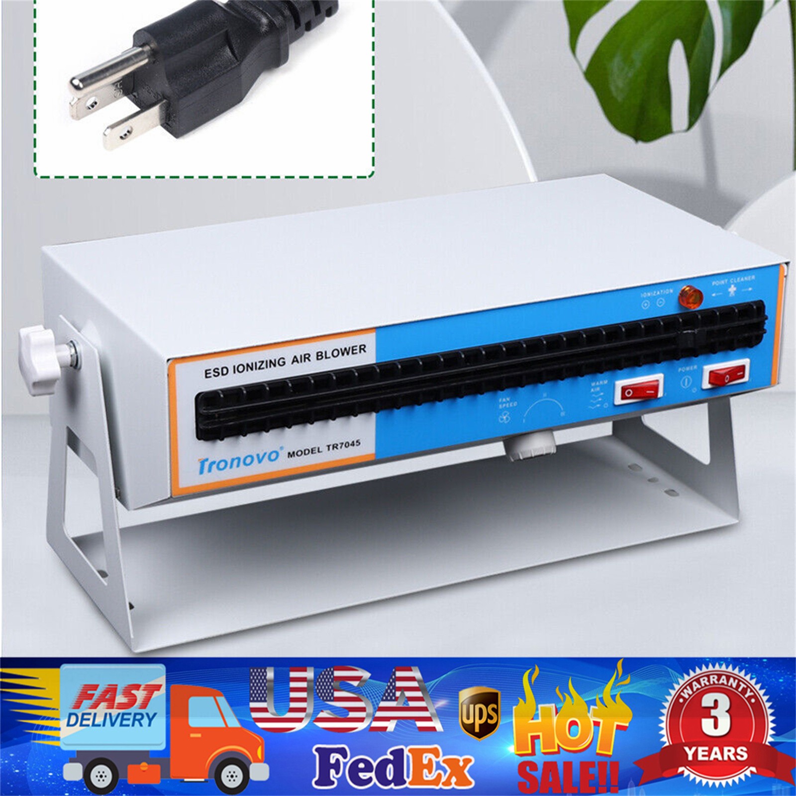 Anti-Static Ionizer Ionizing Air Blower Ion Fan Discharge Static Eliminator 110V