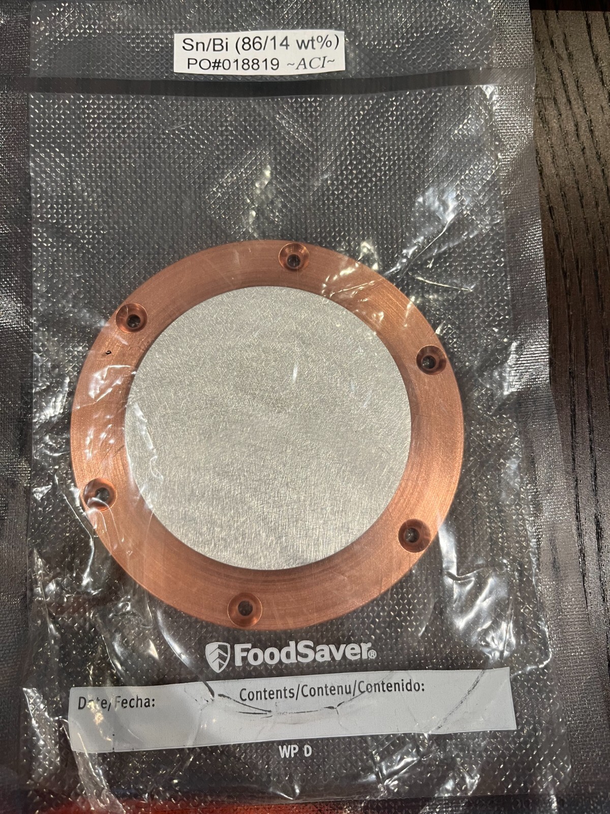 Sputtering Target, Sn86Bi14 wt %, approx 3″x.25″w/ 4″ copper backing plate