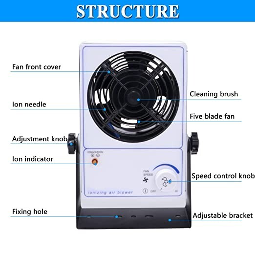 Glove Box Static Eliminator Desktop Ionizing Air Blower ESD Ionizer Fan