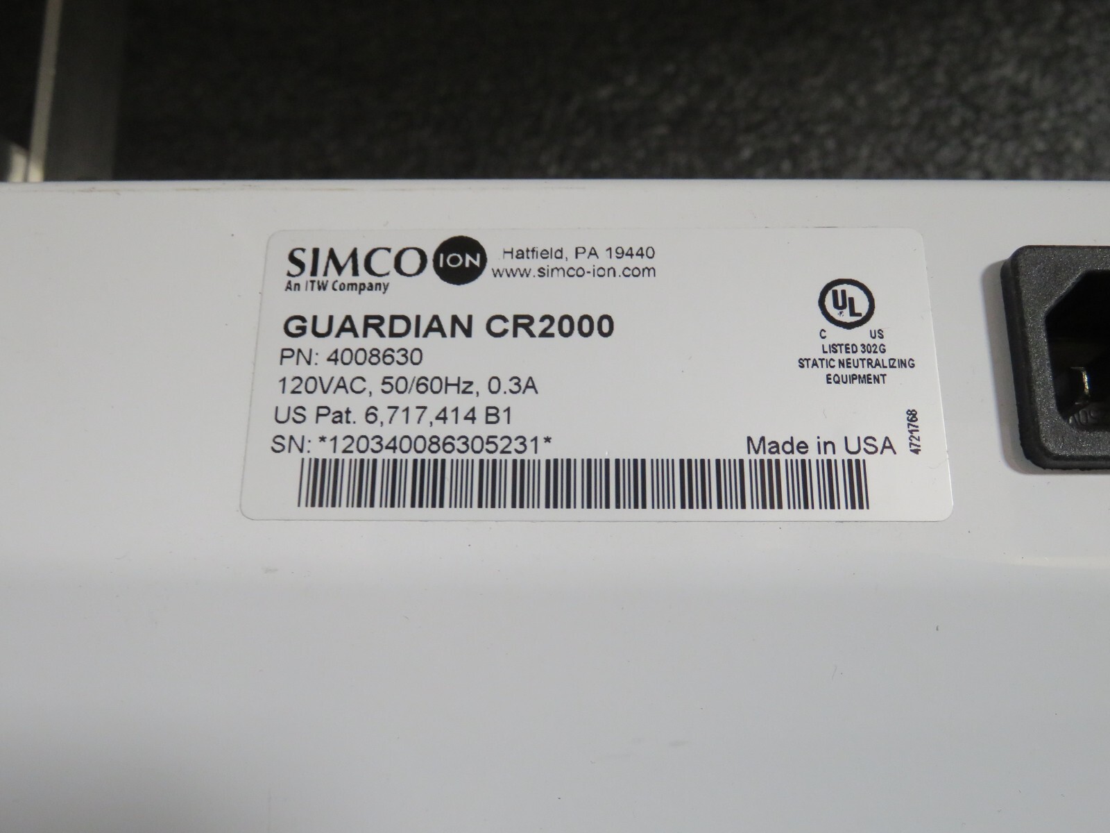 Simco-Ion 4008630 Guardian CR2000 Ionizing Air Blower (Power Tested)