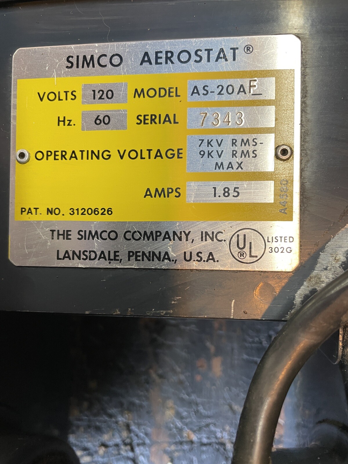 Simco Aerostat AS-20A Ionizer Blower Only Tested Working