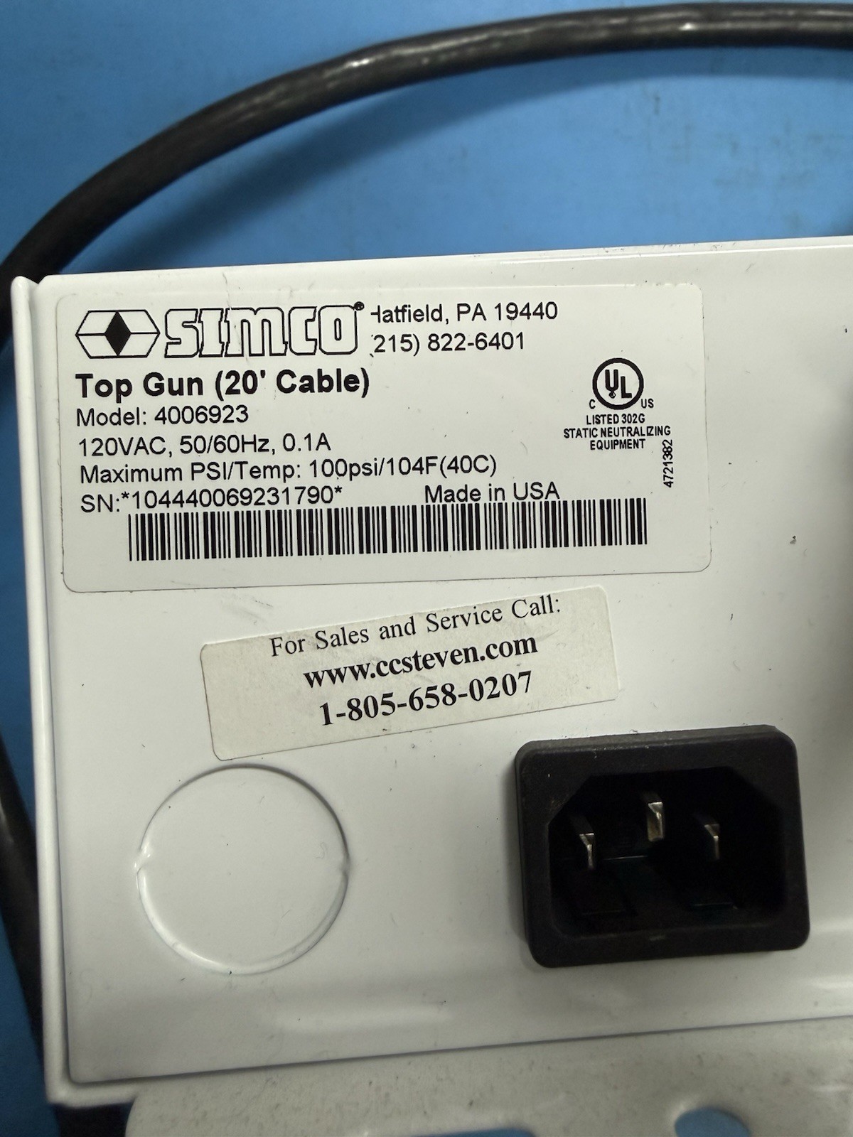 Simco Top Gun Static Neutralizing Equipment 4006923