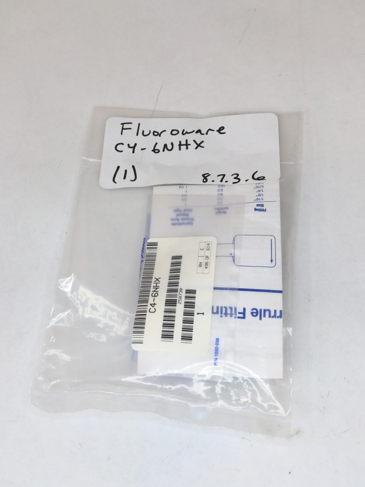 FLUOROWARE/ ENTEGRIS FITTING C4-6NHX, Integral Ferrule Straight adapter, 1/4”