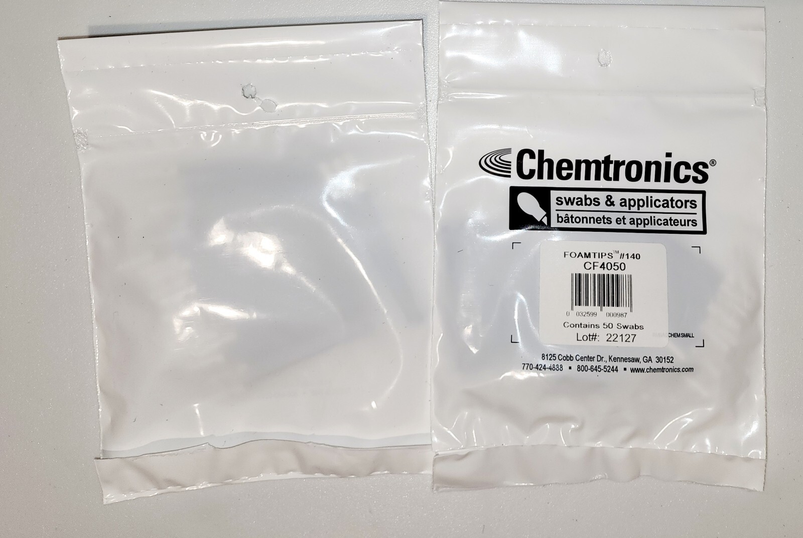 Two ITW Chemtronics Cf4050 pack of 50 swabs, Cleanroom, Polyurethane Foam
