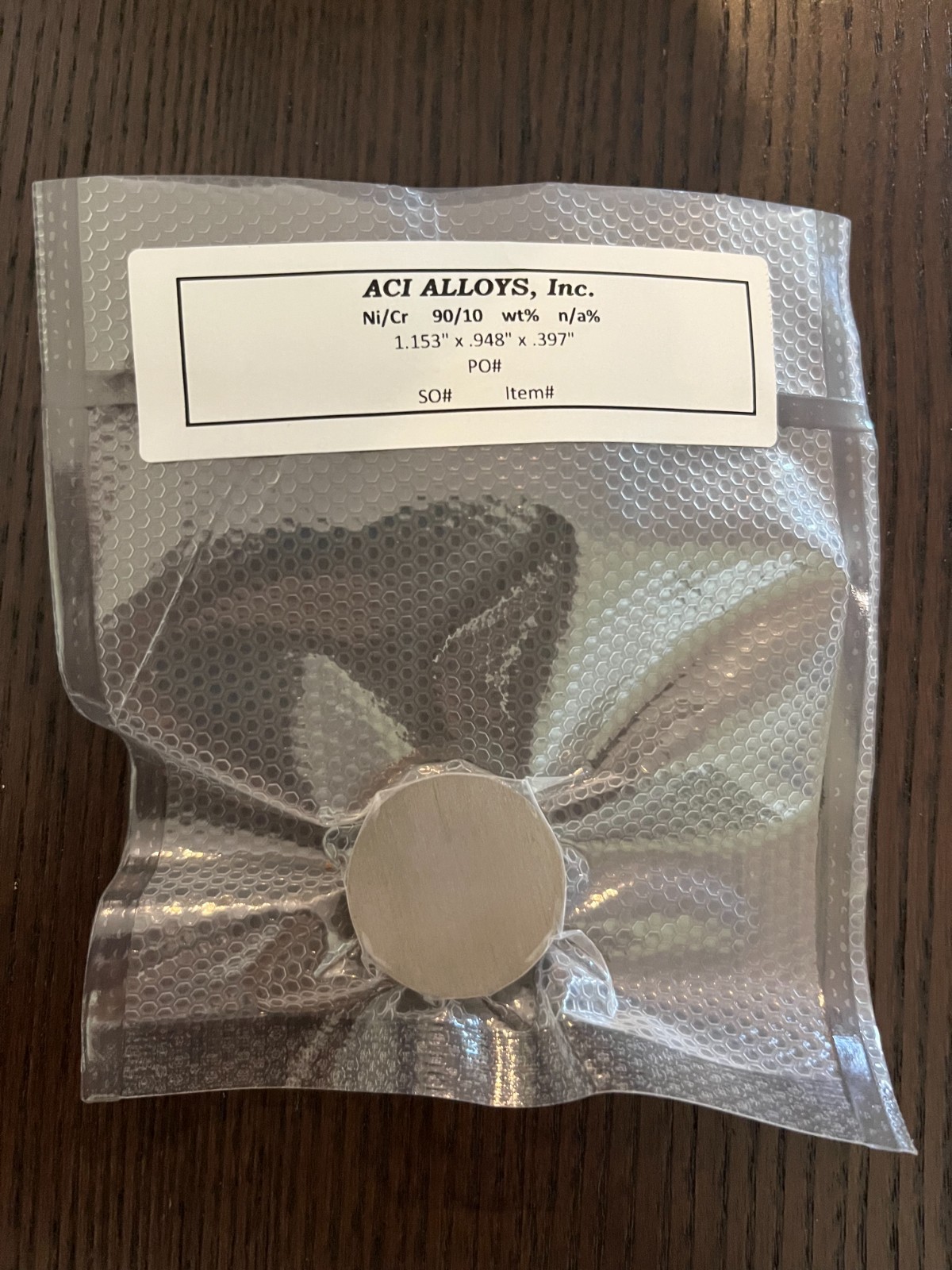 Sputtering Target, Ni90Cr10 wt% 1.153″ x .948″ x .397″