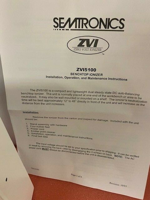 SEMTRONICS ZVI-5100 BENCH TOP ZERO VOLT IONIZER, NOS