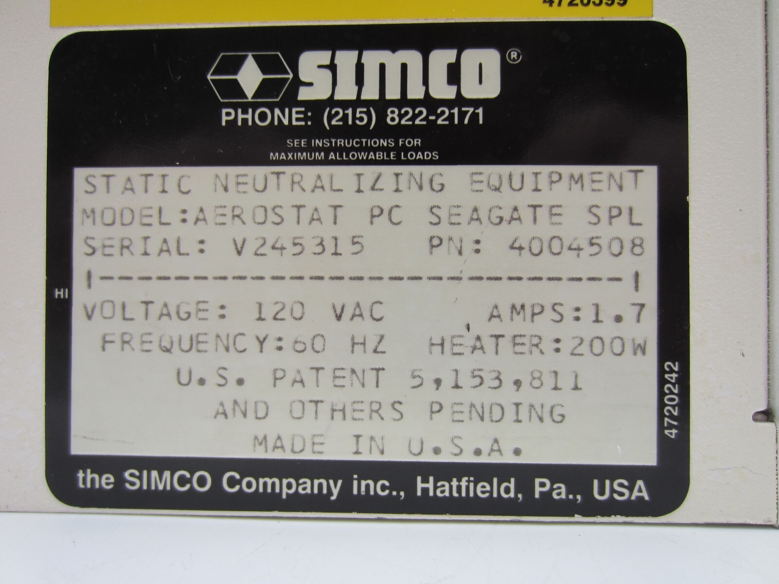 SIMCO Aerostat PC Ionizing Air Blower Model 4004508 *Parts Only* (lot of 2)