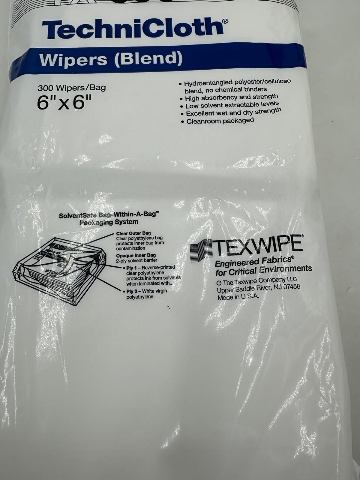 TECHNICLOTH TX606 Polyester/Cellulose Wipers Blend 6″x6″ 300Wipers/Bag NEW OEM