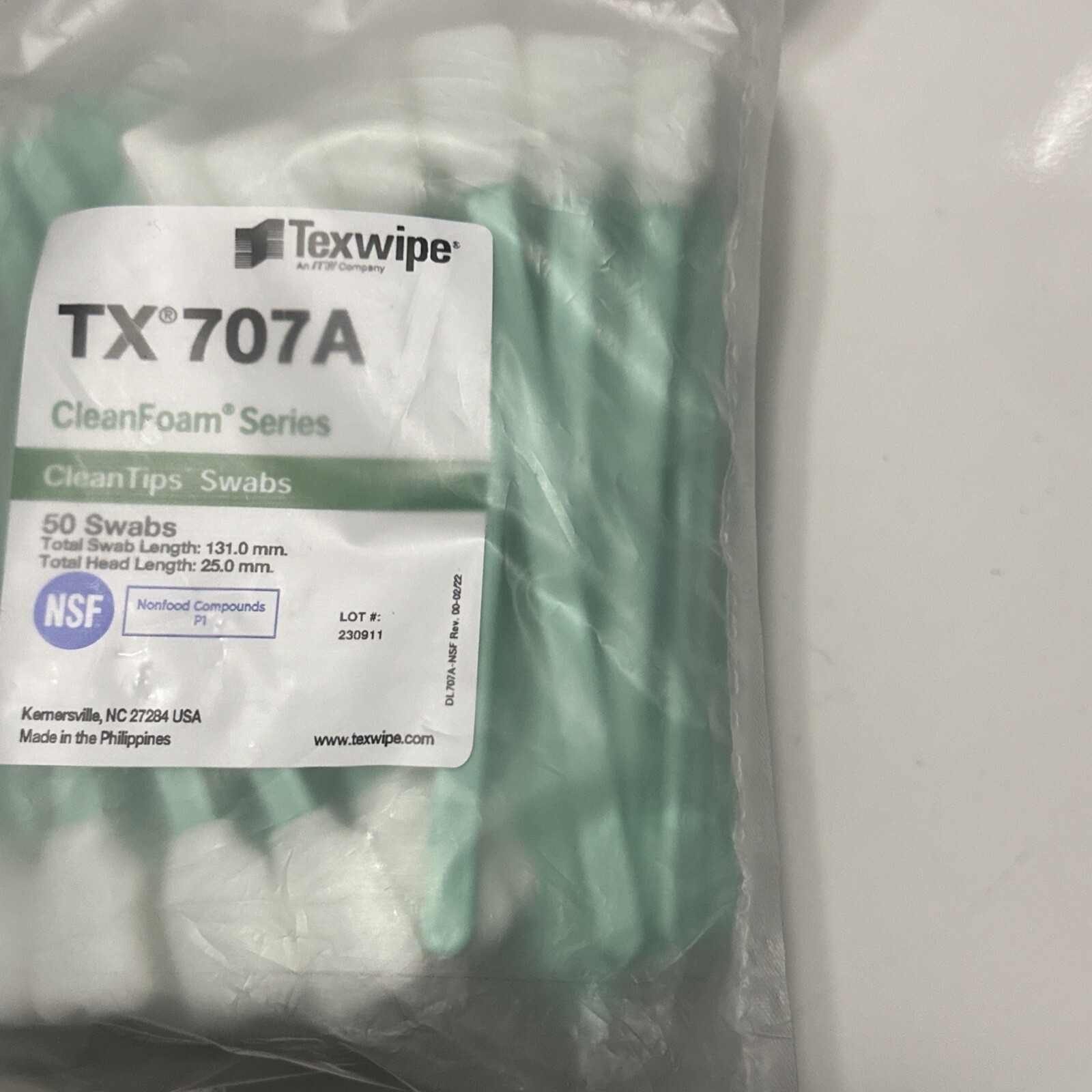 Texwipe TX707A Large General-Purpose Rectangular Head Clean Tip 50pc Swabs