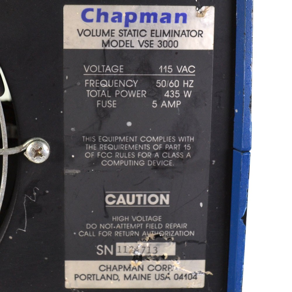 Chapman VSE 3000 Desktop Volume Static Eliminator 5A 435W 115VAC 50/60Hz