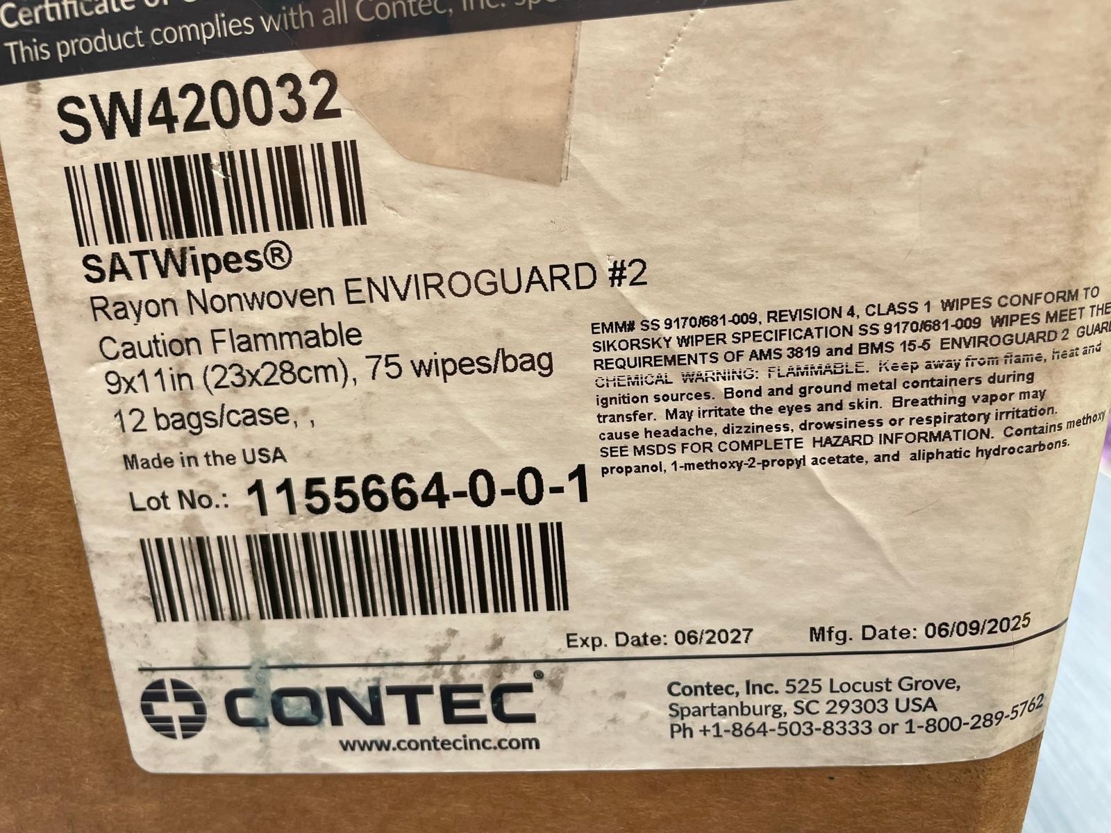 12 packs of 75 wipes 9×11 inch New CONTEC Refill Bag Satwipes Presaturated Wipe