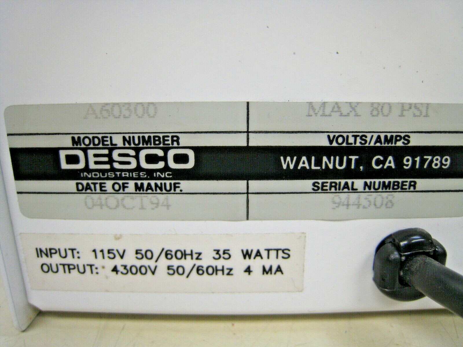 Desco ChargeBuster Ion Gun Model Number: A60300 Max 60 PSI FREE SHIPPING