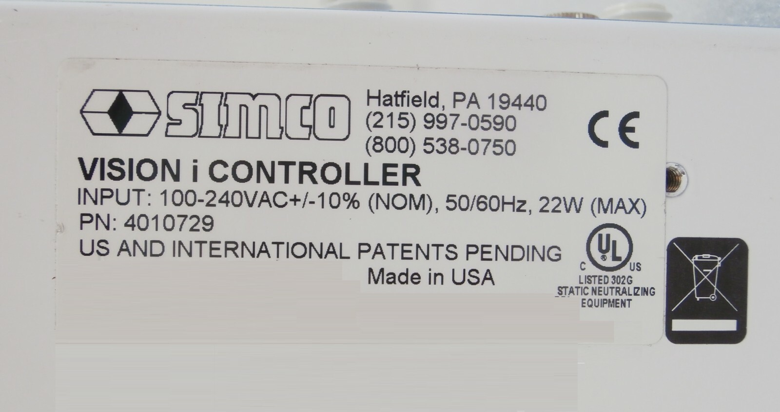 Simco 4010729 Ionizing Bar Controller Ionizer VISION i Working Surplus