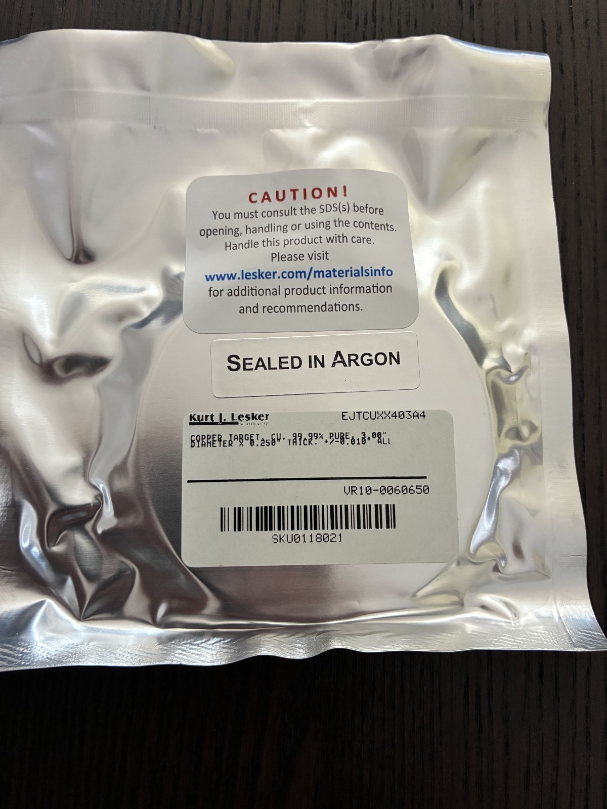 Sputtering Target, Cu 3″ x 0.250″