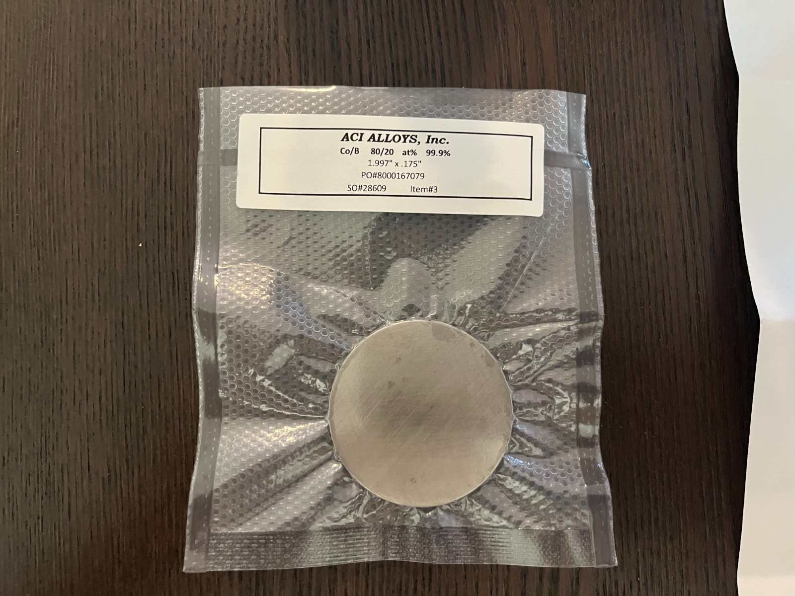 Sputtering Target, Co80 B20 at% 1.997′ x .175″