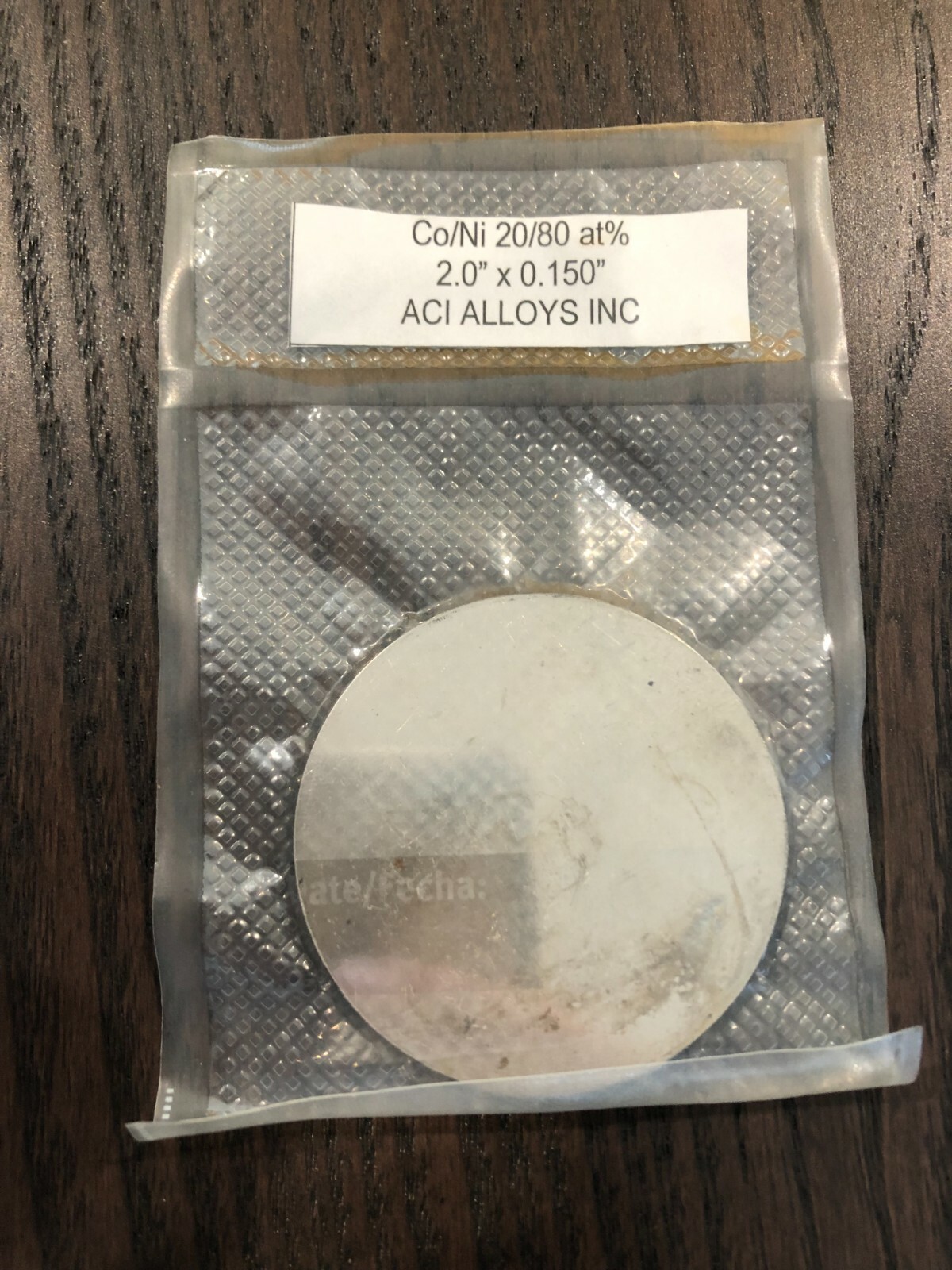 Sputtering Target, CoNi 20/80 at% 2″x.150″