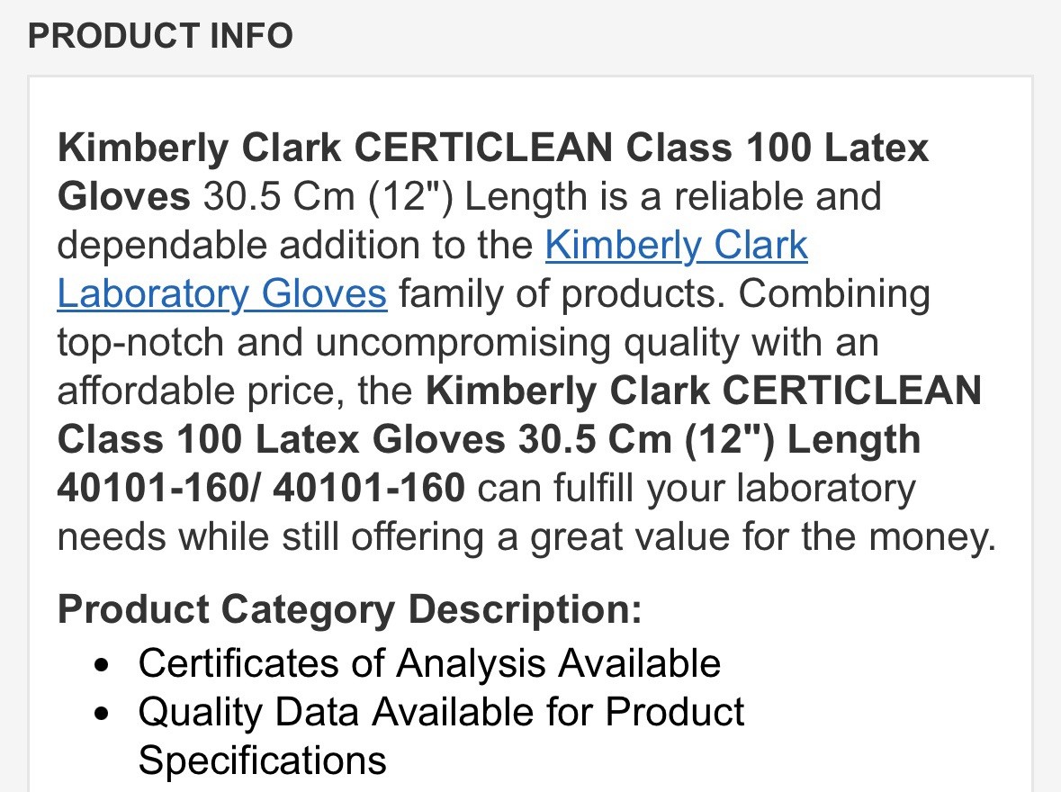 1,000-CertiClean Medium 12” Length Class 100 Clean Room Latex Gloves EXPIRED 25