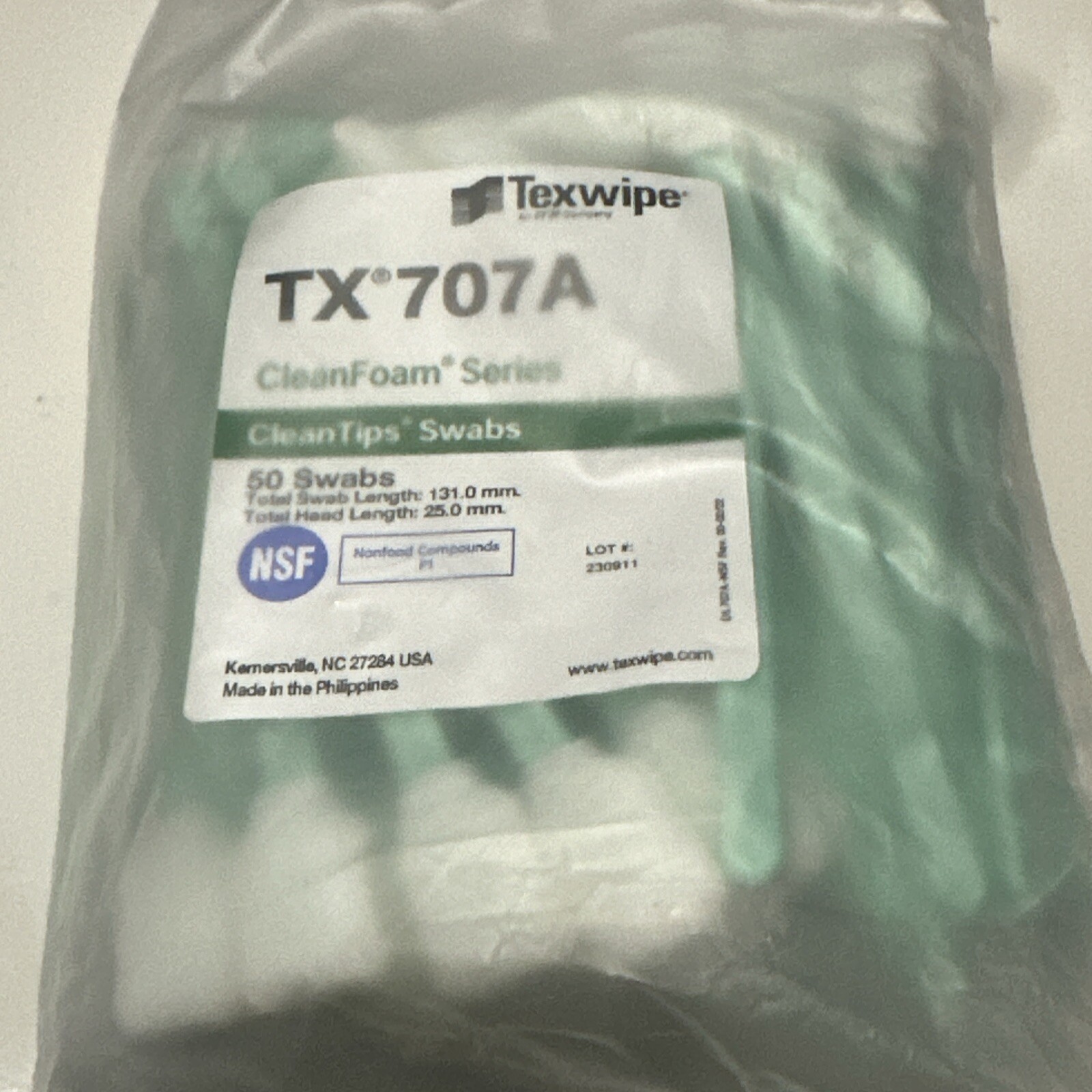 Texwipe TX707A Large General-Purpose Rectangular Head Clean Tip 50pc Swabs