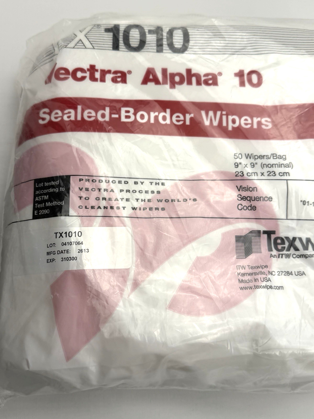 Lot of 200 Texwipe TX1010 Vectra Alpha 10 Dry Cleanroom Wipers Non-Sterile 9″x9″