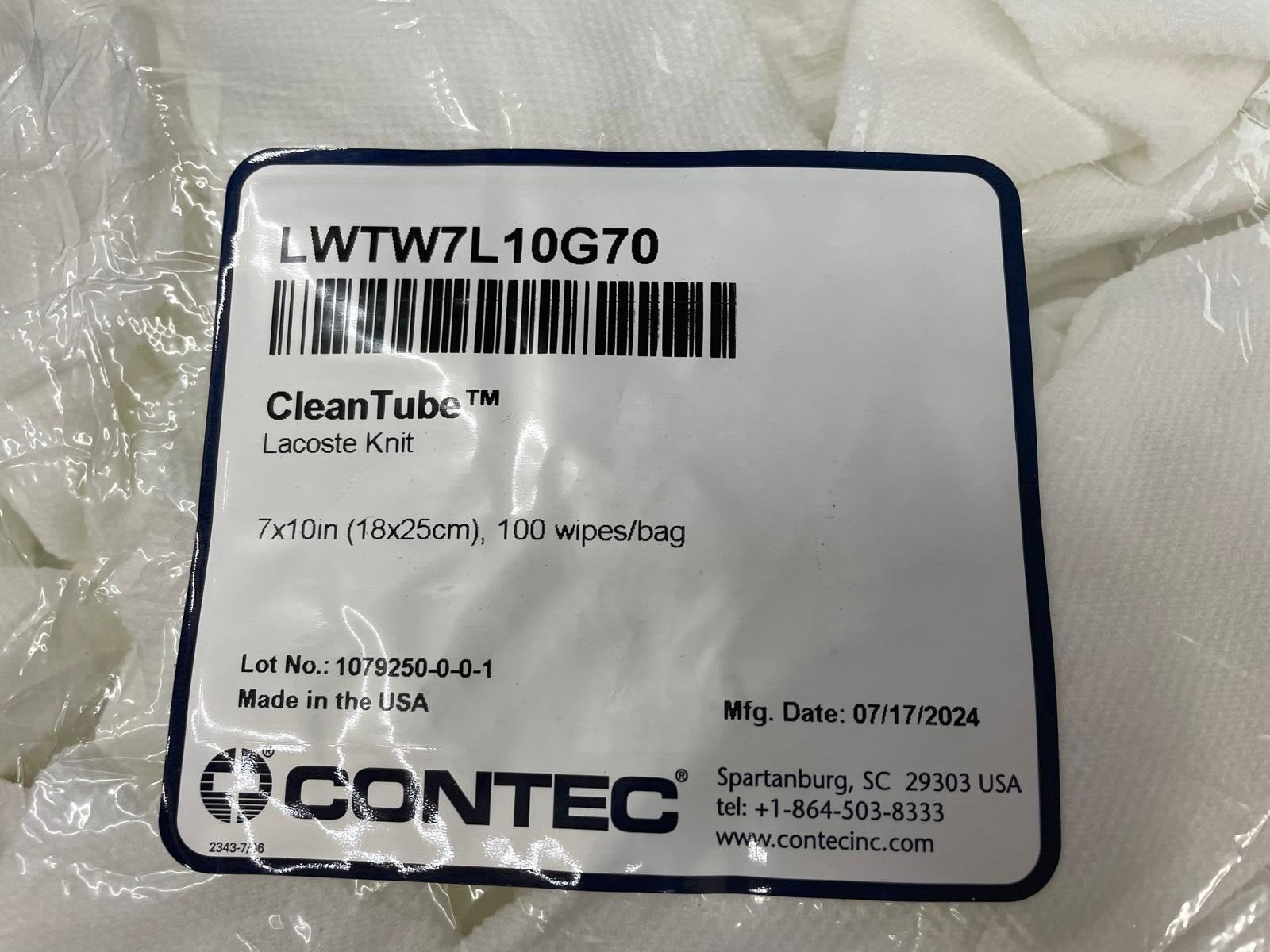 Contec CleanTube Clean Room Wipes 7″ X 10″ 100 Wipes per Bag LWTW7L10G70 New
