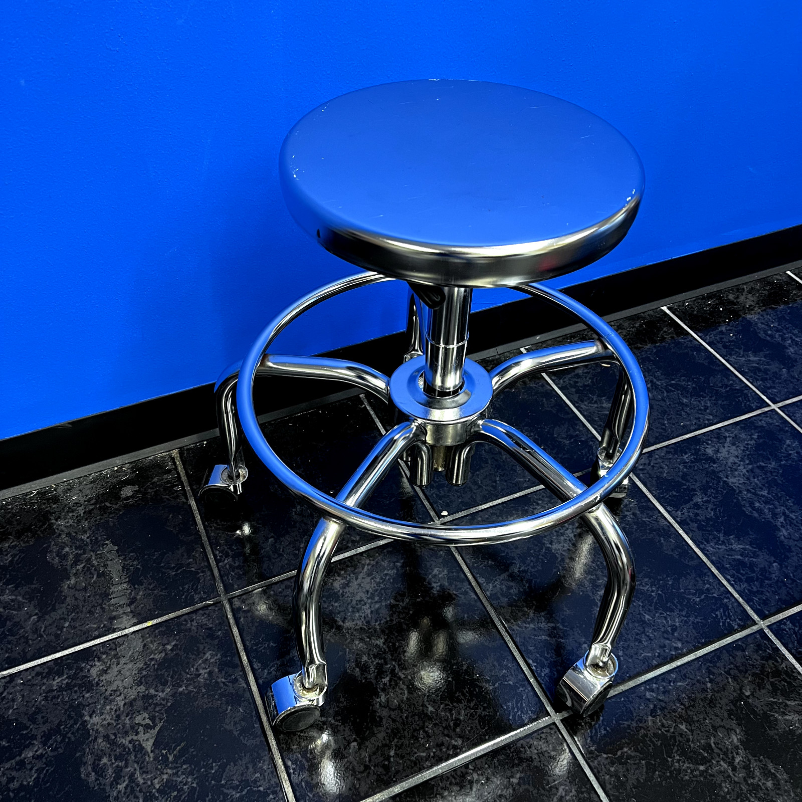 Cleanroom Lab Stainless Steel Heavy Duty Swivel Adjustable Stool Chair on Wheel
