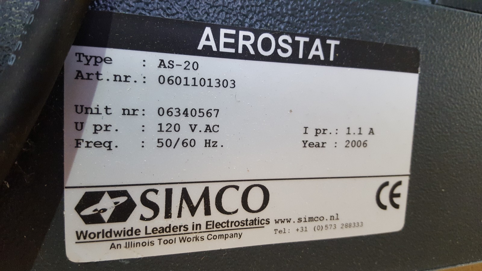 SIMCO AEROSTAT AS-20 0601101303 BLOWER / HEATER (BR6.4)