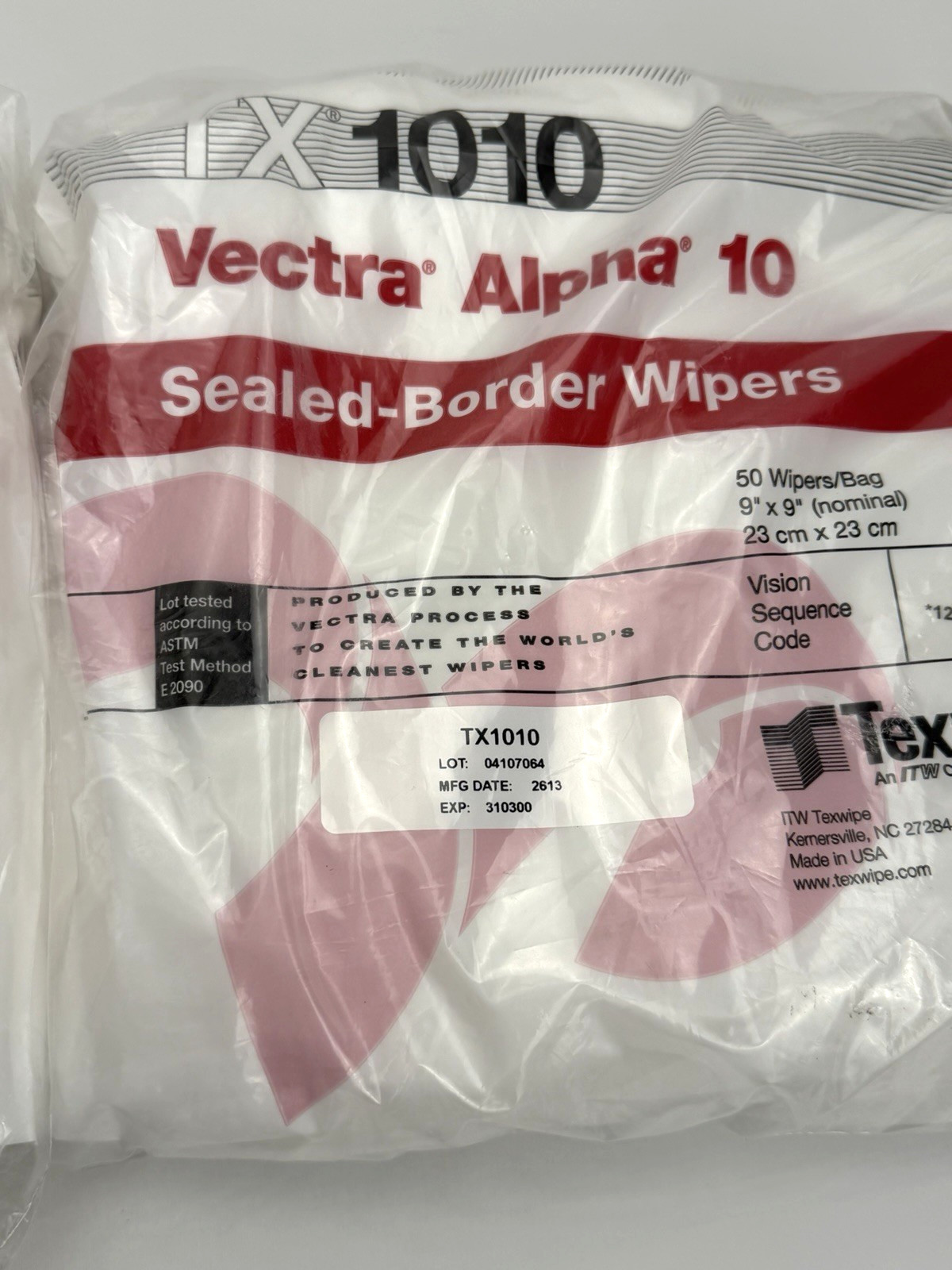 Lot of 200 Texwipe TX1010 Vectra Alpha 10 Dry Cleanroom Wipers Non-Sterile 9″x9″